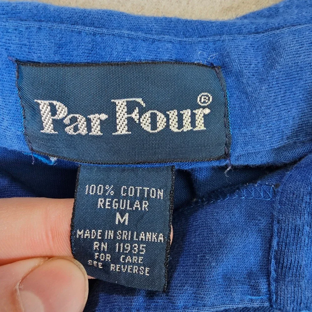 Par Four Mens Polo Shirt Medium Blue Teal Pink Striped Short Sleeve Cottontail - Picture 5 of 6